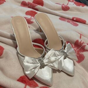 Elegant White Satin Bow Heels